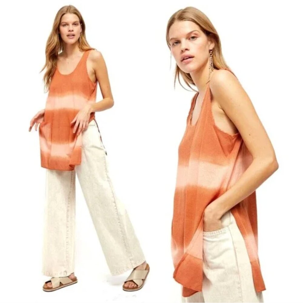 We the Free People Joni Long Knit Tank Top Orange Citrus Sunset XS Swim Coverrup